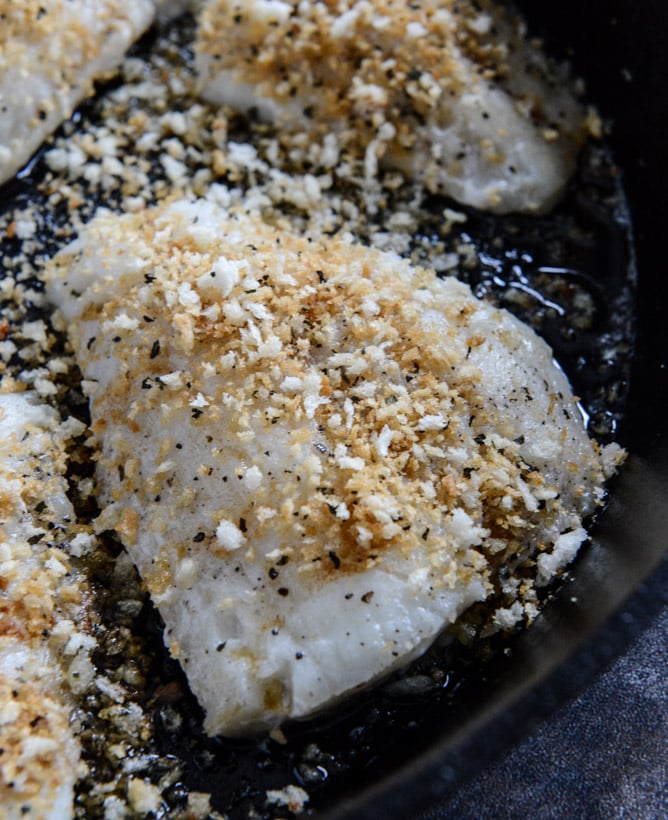 Brown Butter Tilapia with Toasted Basil Butter Breadcrumbs I howsweeteats.com
