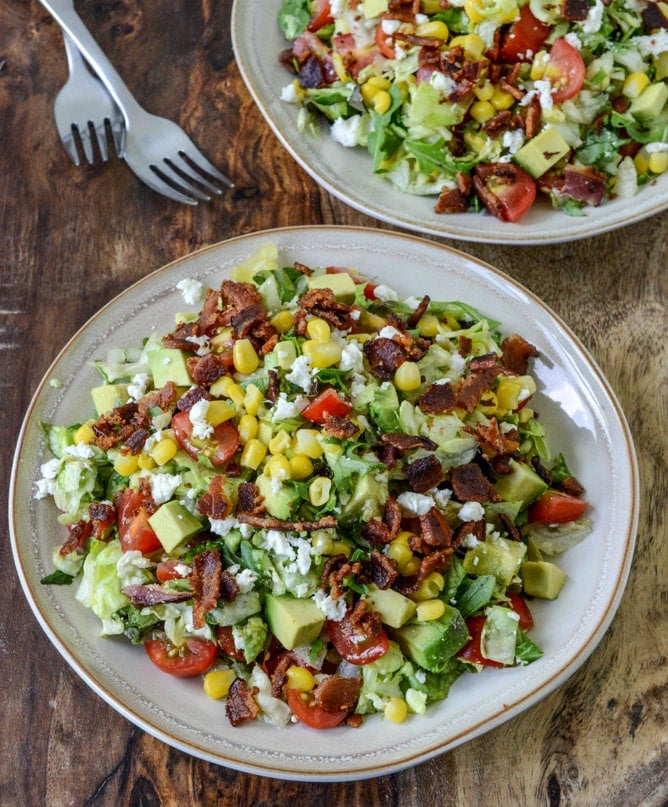 BLT Chopped Salad with Corn, Feta + Avocado I howsweeteats.com
