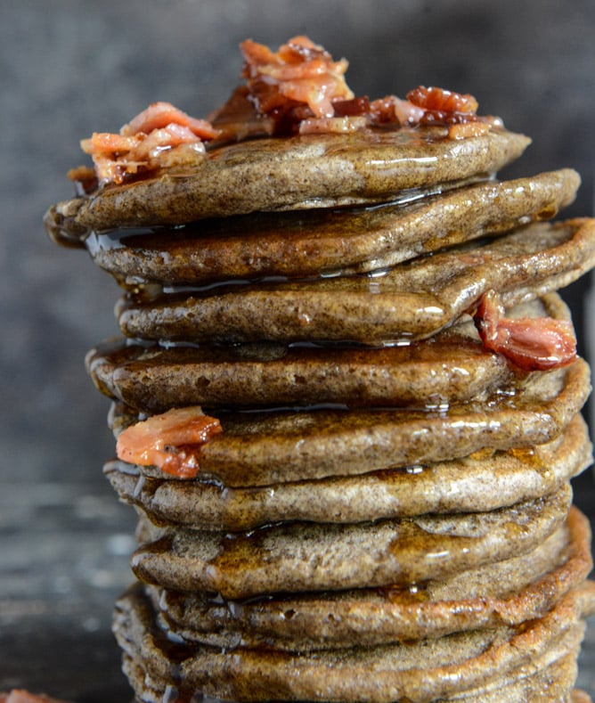 Mini Buckwheat Bacon Pancakes with Bourbon Syrup I howsweeteats.com