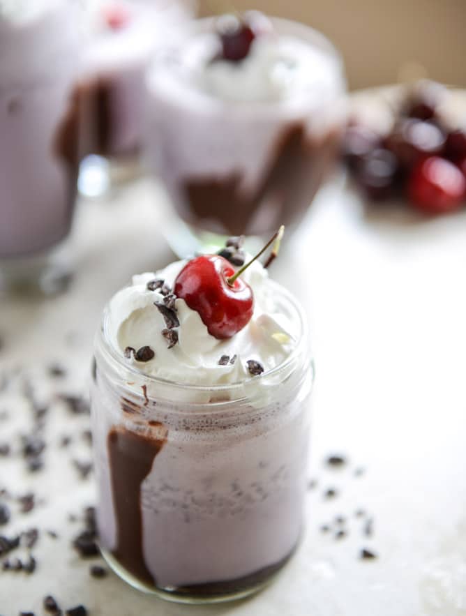 Roasted Cherry Bourbon Milkshakes with Hot Fudge I howsweeteats.com