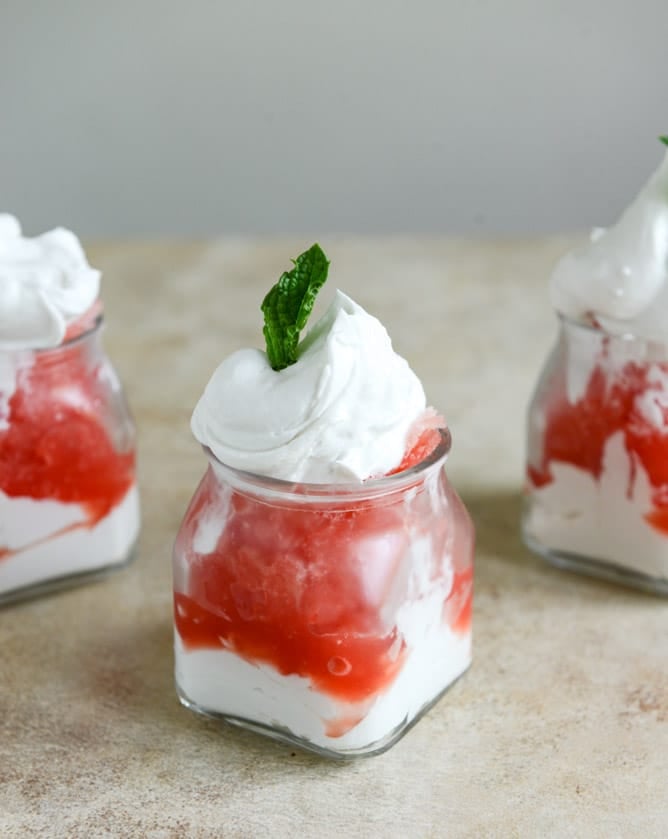 Boozy Watermelon Granitas with Coconut Whipped Cream I howsweeteats.com