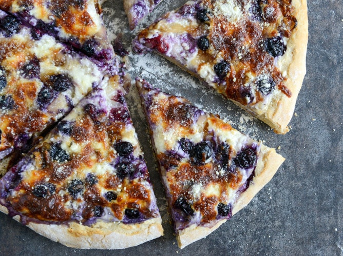 Blueberry Pizza with Whipped Ricotta + Caramelized Shallots I howsweeteats.com