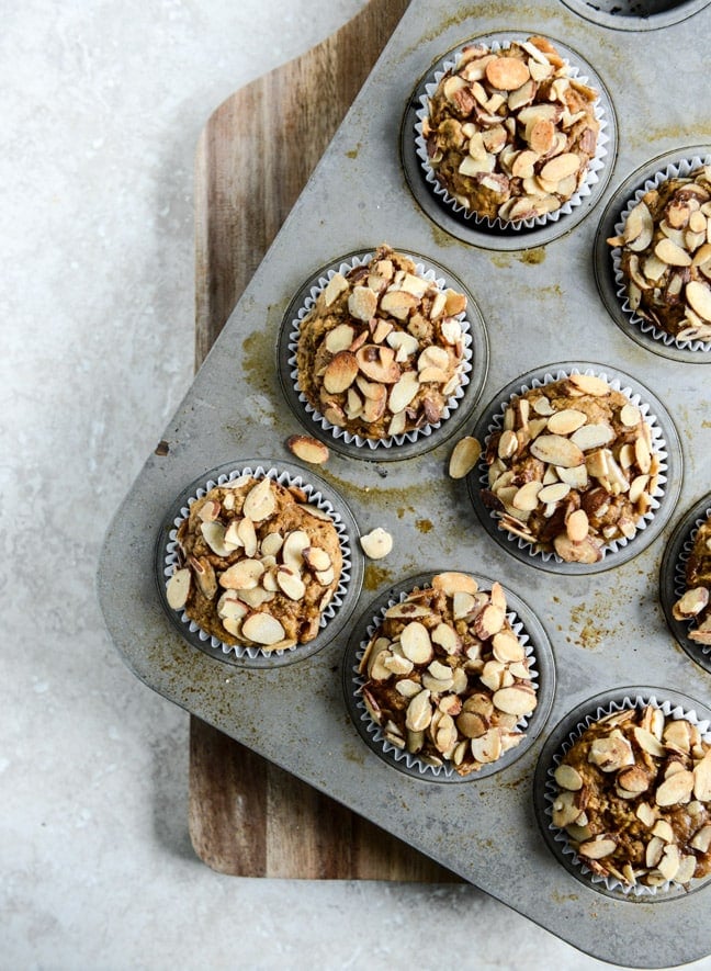 Whole Wheat Pumpkin Almond Muffins I howsweeteats.com