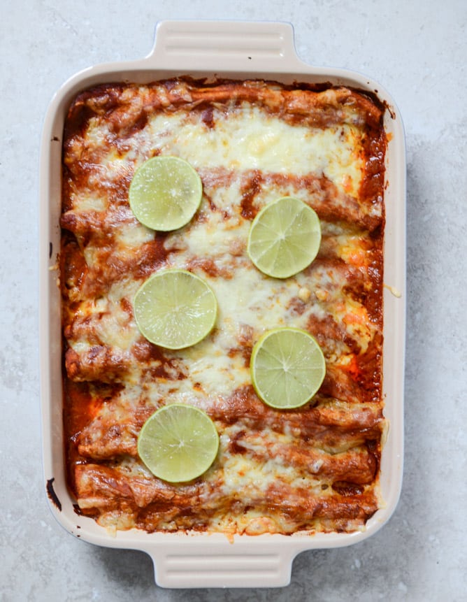 Spicy Beer Braised Lime Chicken Enchiladas I howsweeteats.com