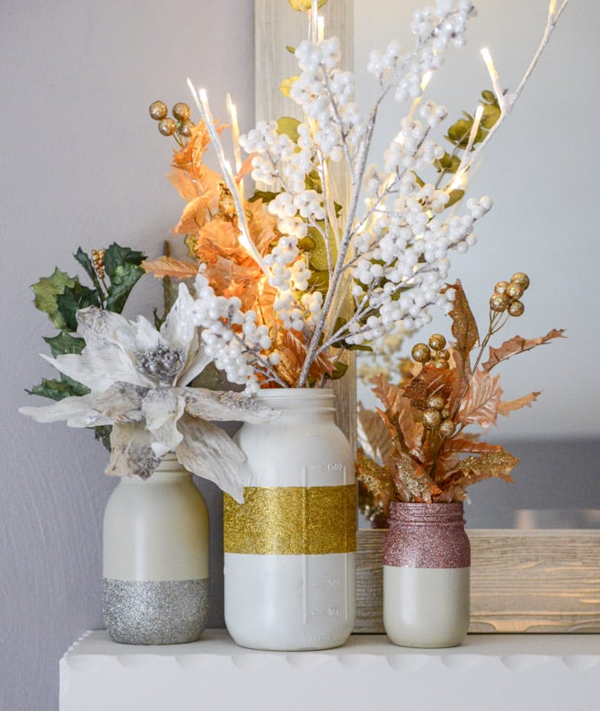 DIY Glittery Winter White Mason Jars I howsweeteats.com