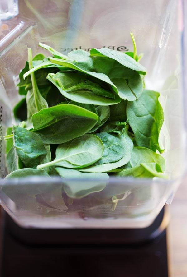 Spinach in a blender.