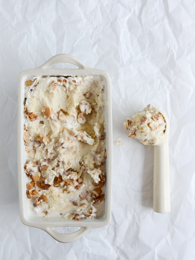 Almond Torte Mascarpone Ice Cream with a Brown Butter Almond Crunch I howsweeteats.com