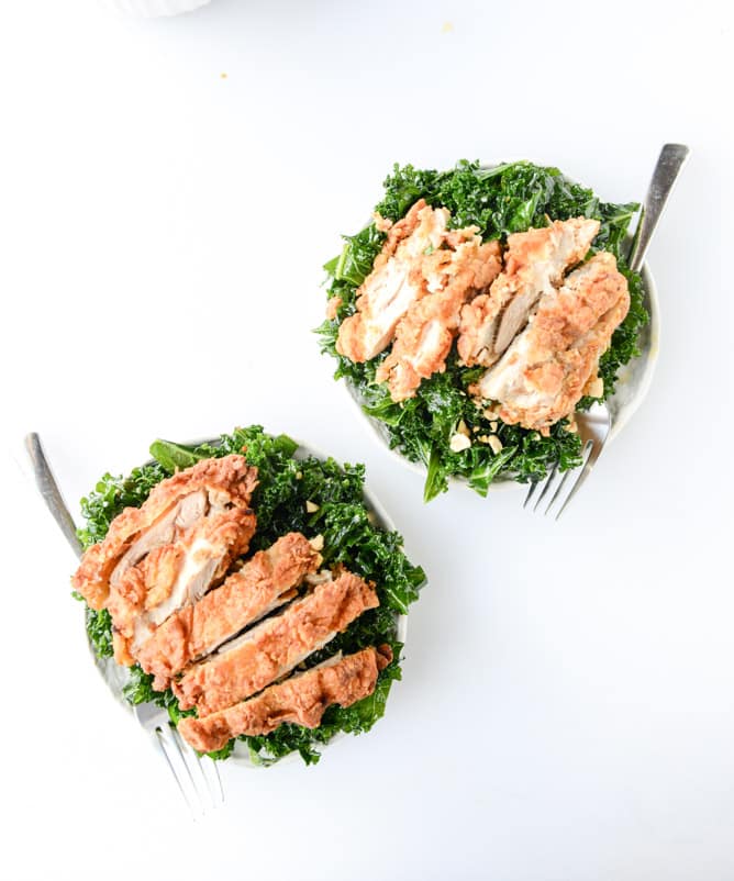 chili garlic kale salad... with fried chicken I howsweeteats.com