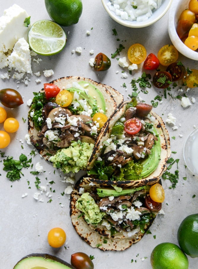 chipotle marinated kale and smoky mushroom tacos I howsweeteats.com