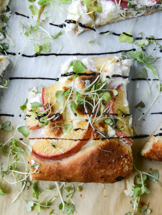 peach ricotta pizza with spicy microgreens I howsweeteats.com