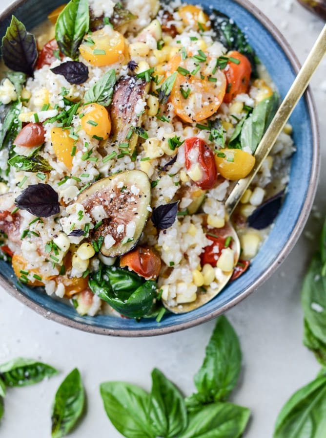 late summer risotto with roasted tomatoes, corn and figs I howsweeteats.com