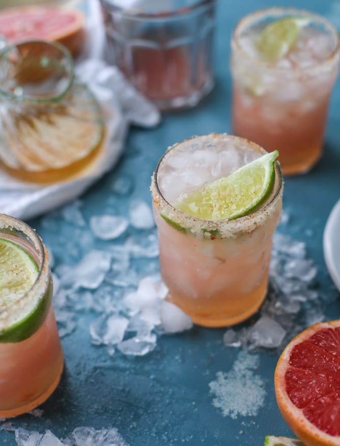 pink grapefruit margaritas with chili salt I howsweeteats.com 