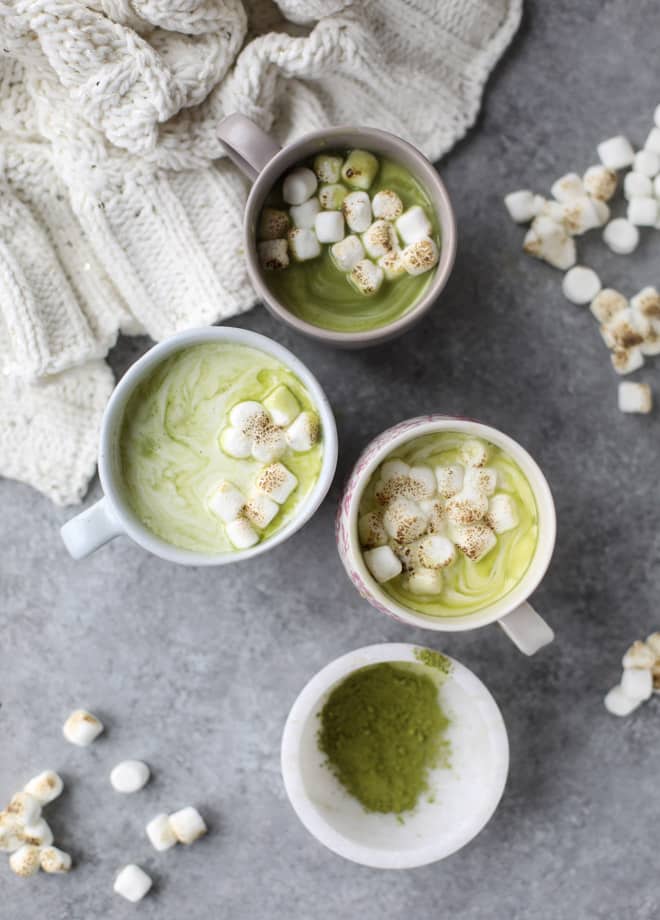 matcha honey hot chocolate with toasted marshmallows I howsweeteats.com 