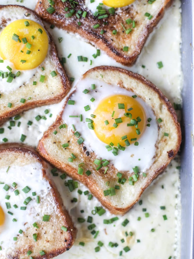 baked toast and eggs in cream I howsweeteats.com 