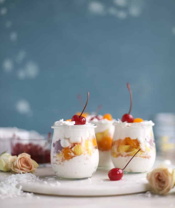 ambrosia whipped yogurt fruit parfaits I howsweeteats.com