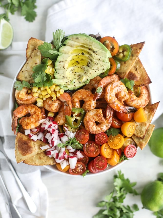 tequila shrimp taco salad I howsweeteats.com