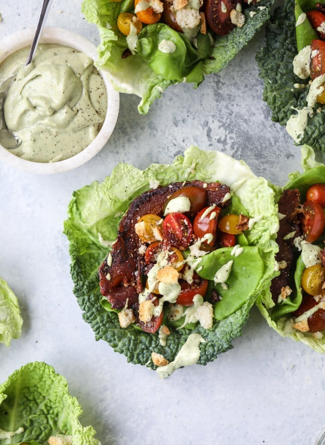 BLT Lettuce Wraps with Avocado Ranch I howsweeteats.com 