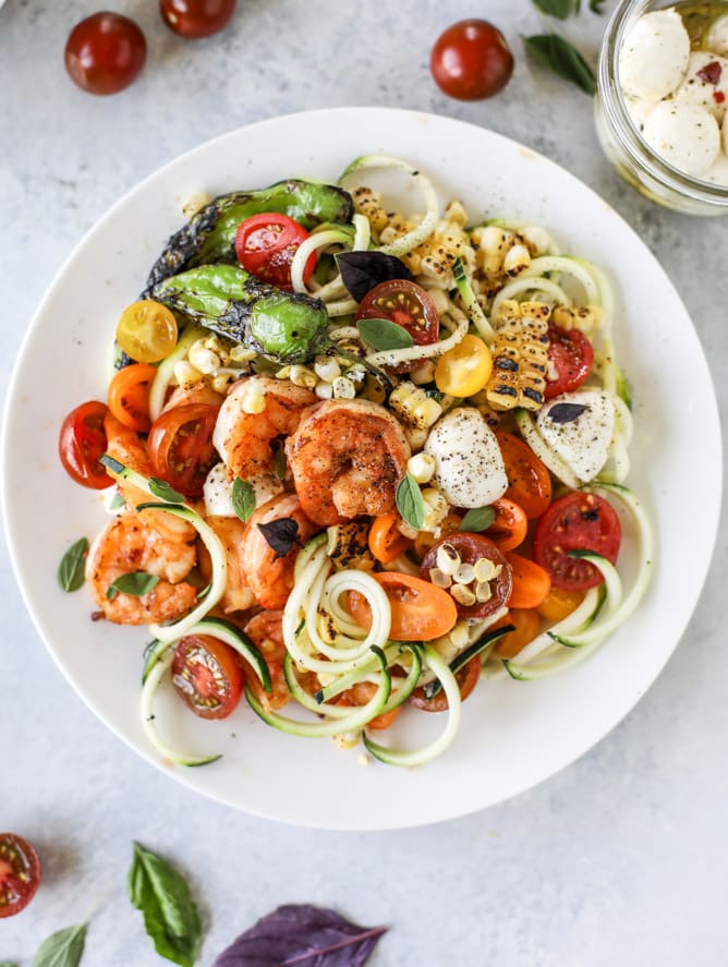 summer shrimp zoodle bowls I howsweeteats.com