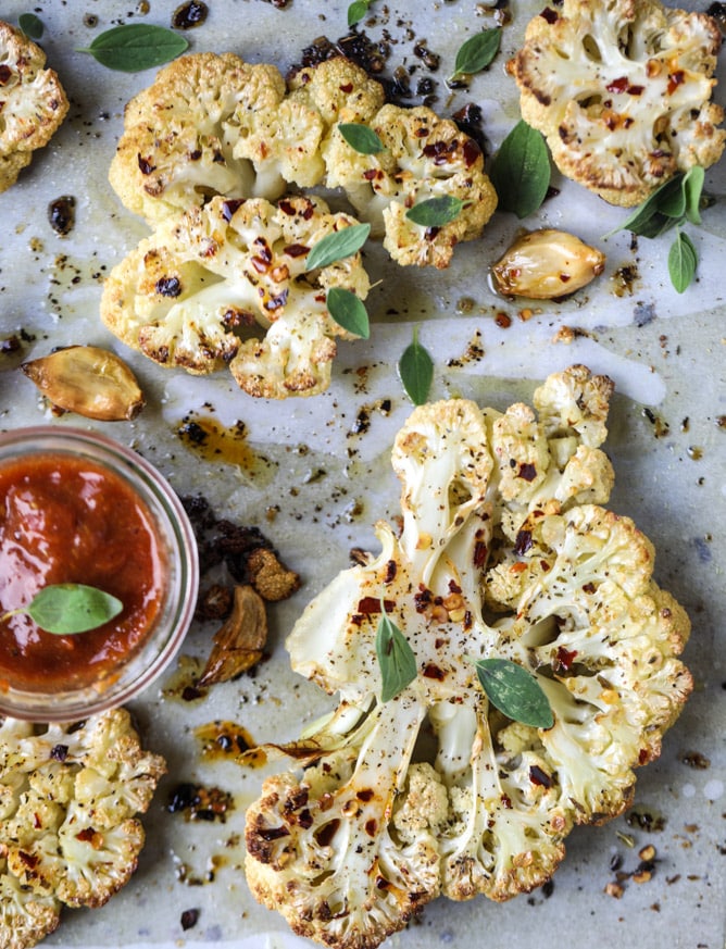 roasted sicilian cauliflower with quick tomato jam I howsweeteats.com
