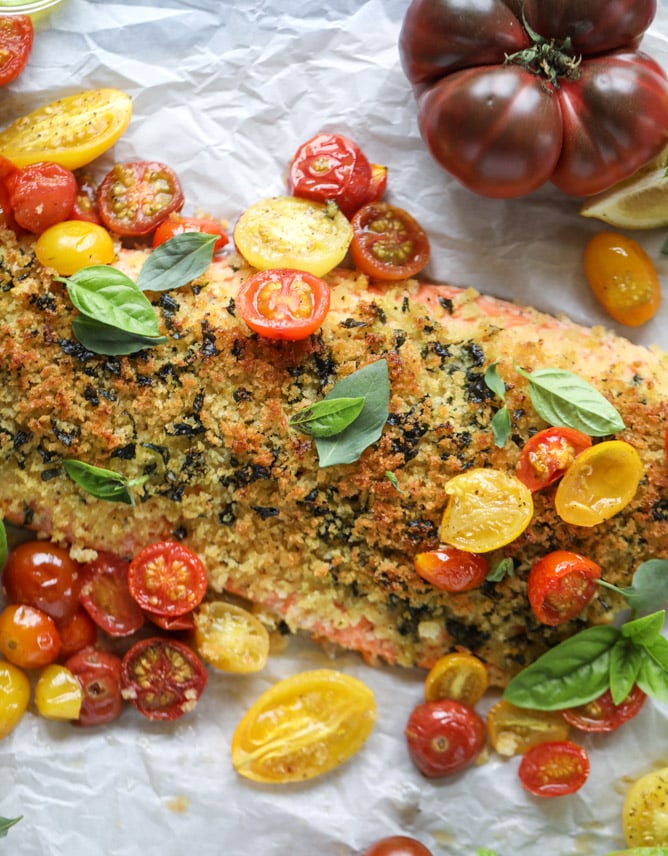 roasted lemon basil butter salmon I howsweeteats.com