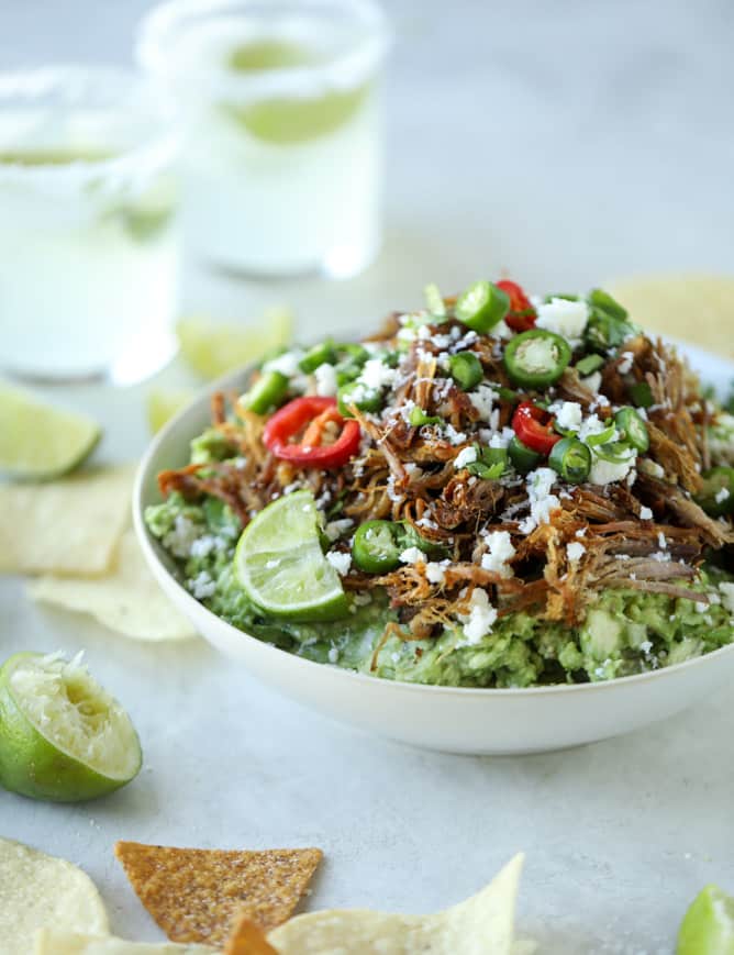 crispy carnitas guacamole I howsweeteats.com #guacamole #dip #avocado
