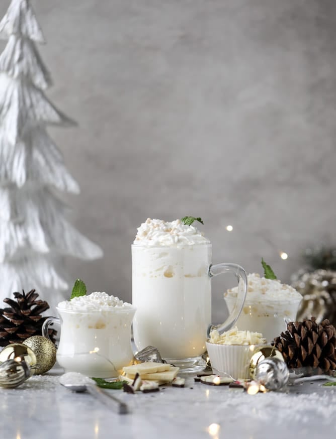 fresh mint white hot chocolate I howsweeteats.com #hotchocolate #christmas #holidays #whitechocolate