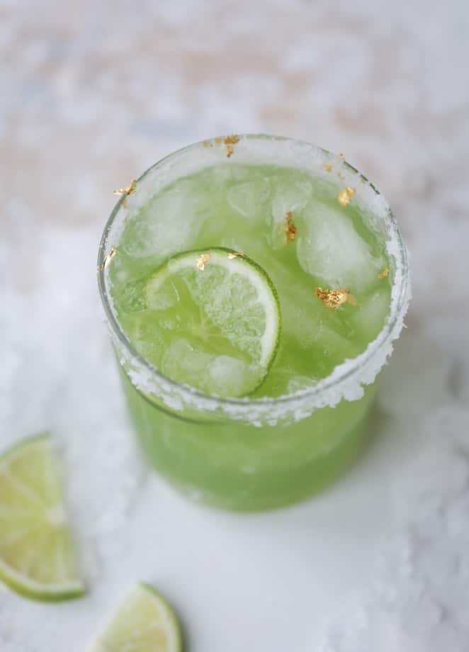 golden green goddess margaritas I howsweeteats.com #greengoddess #margaritas #saintpatricksday #cocktails #golfleaf