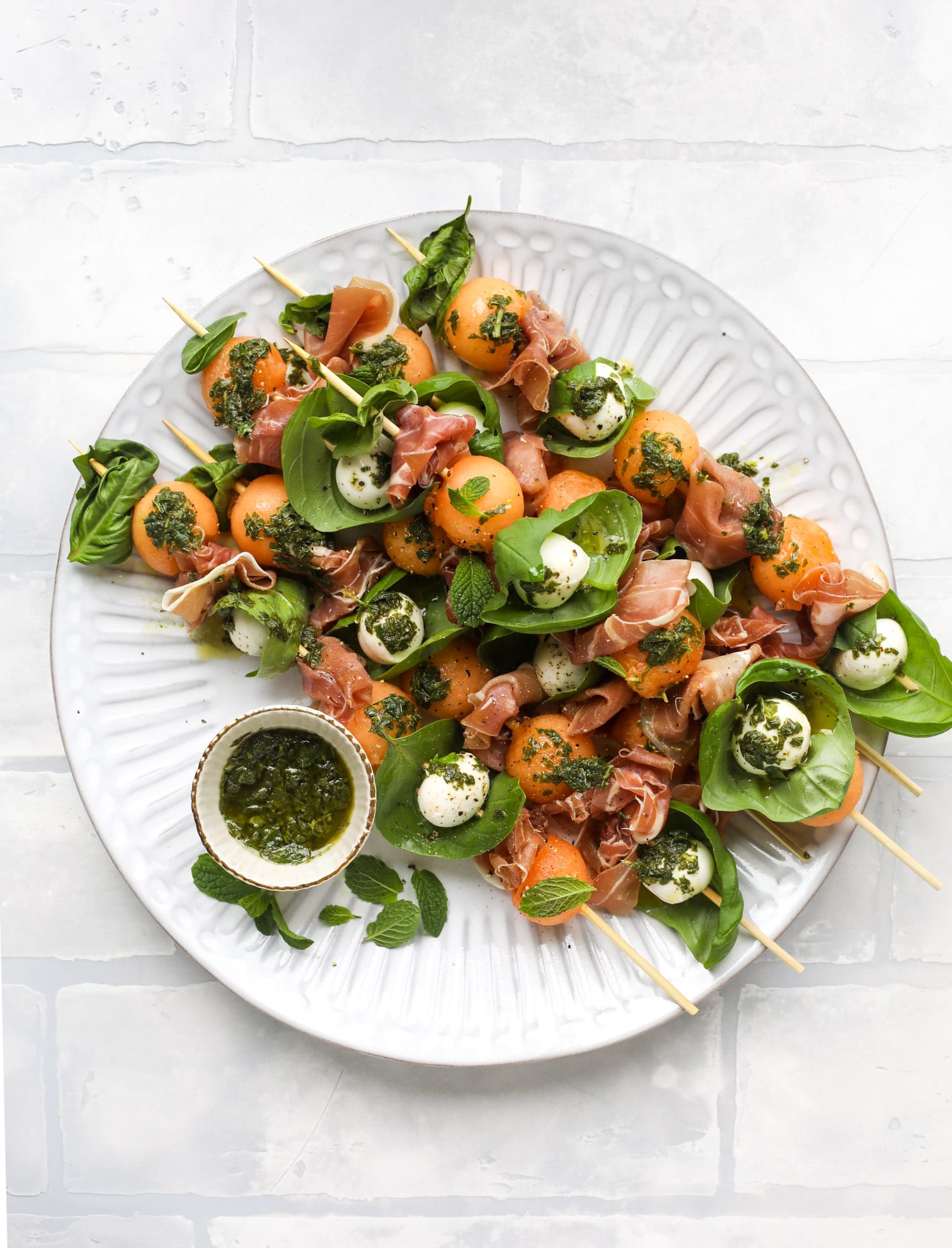 prosciutto cantaloupe caprese skewers