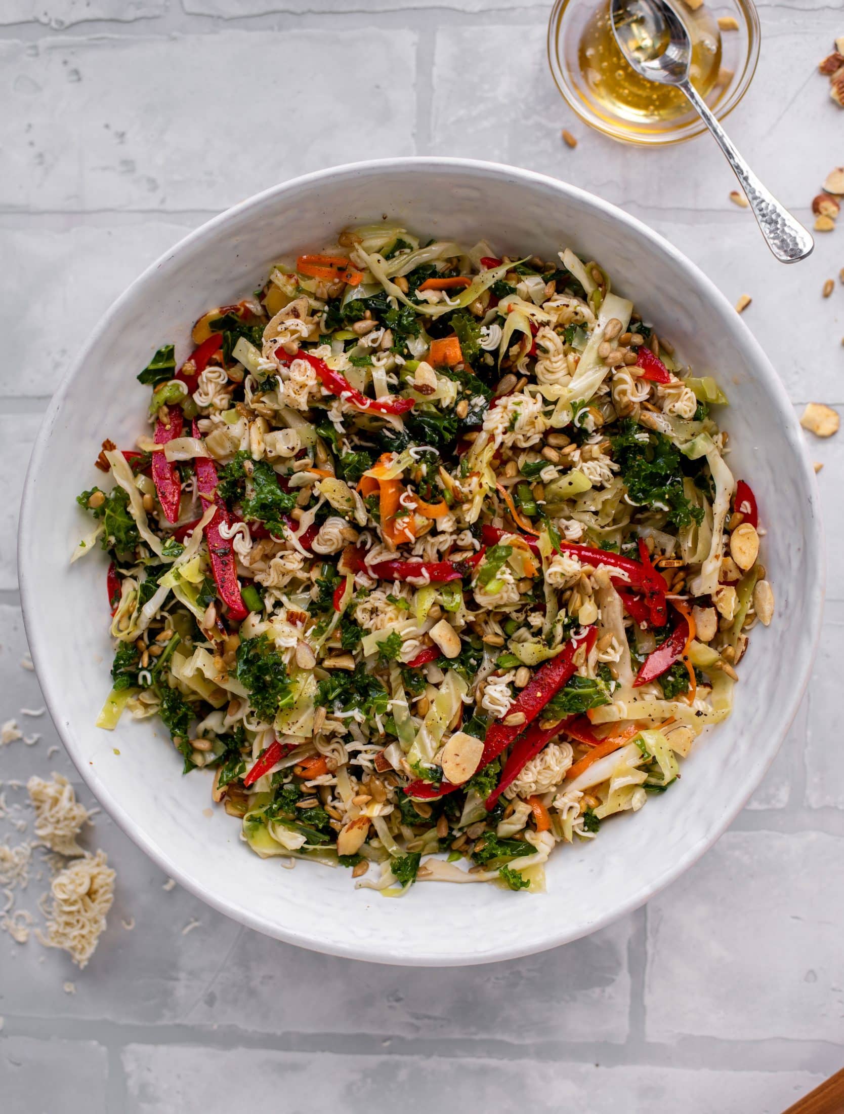 This ramen noodle crunch salad is the perfect make ahead party salad! It's full of sesame flavor and super crunchy. It's a huge hit!