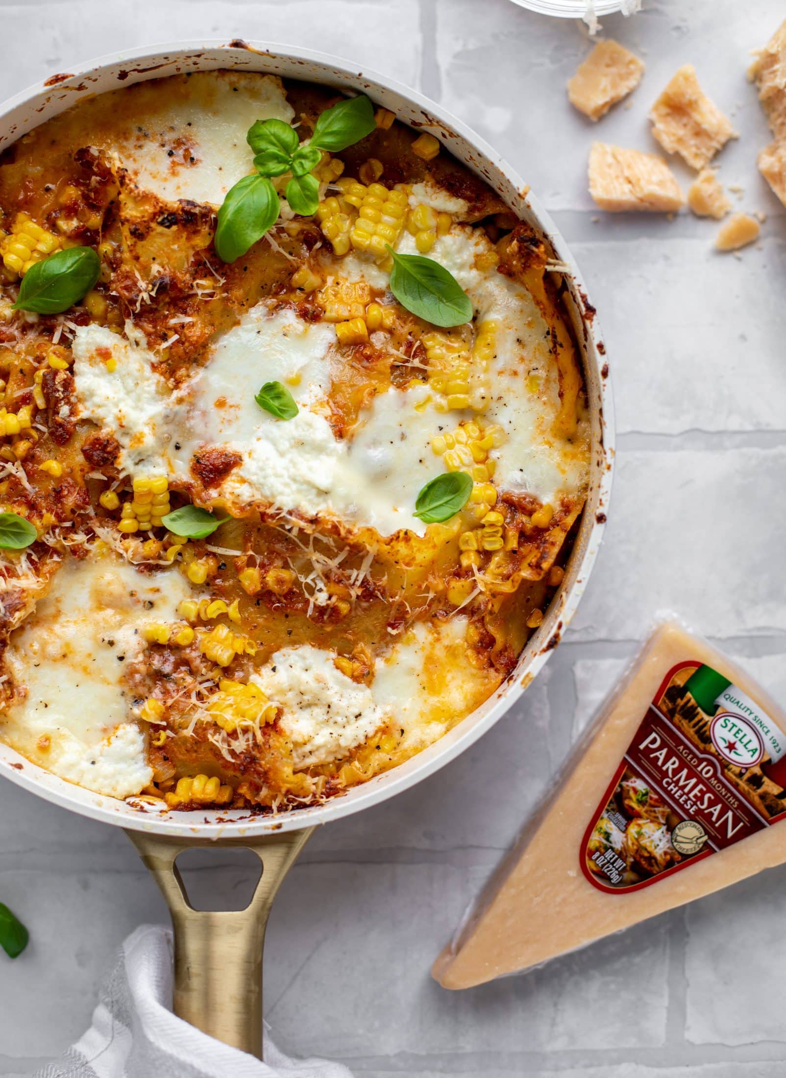 sun dried tomato and sweet corn skillet lasagna