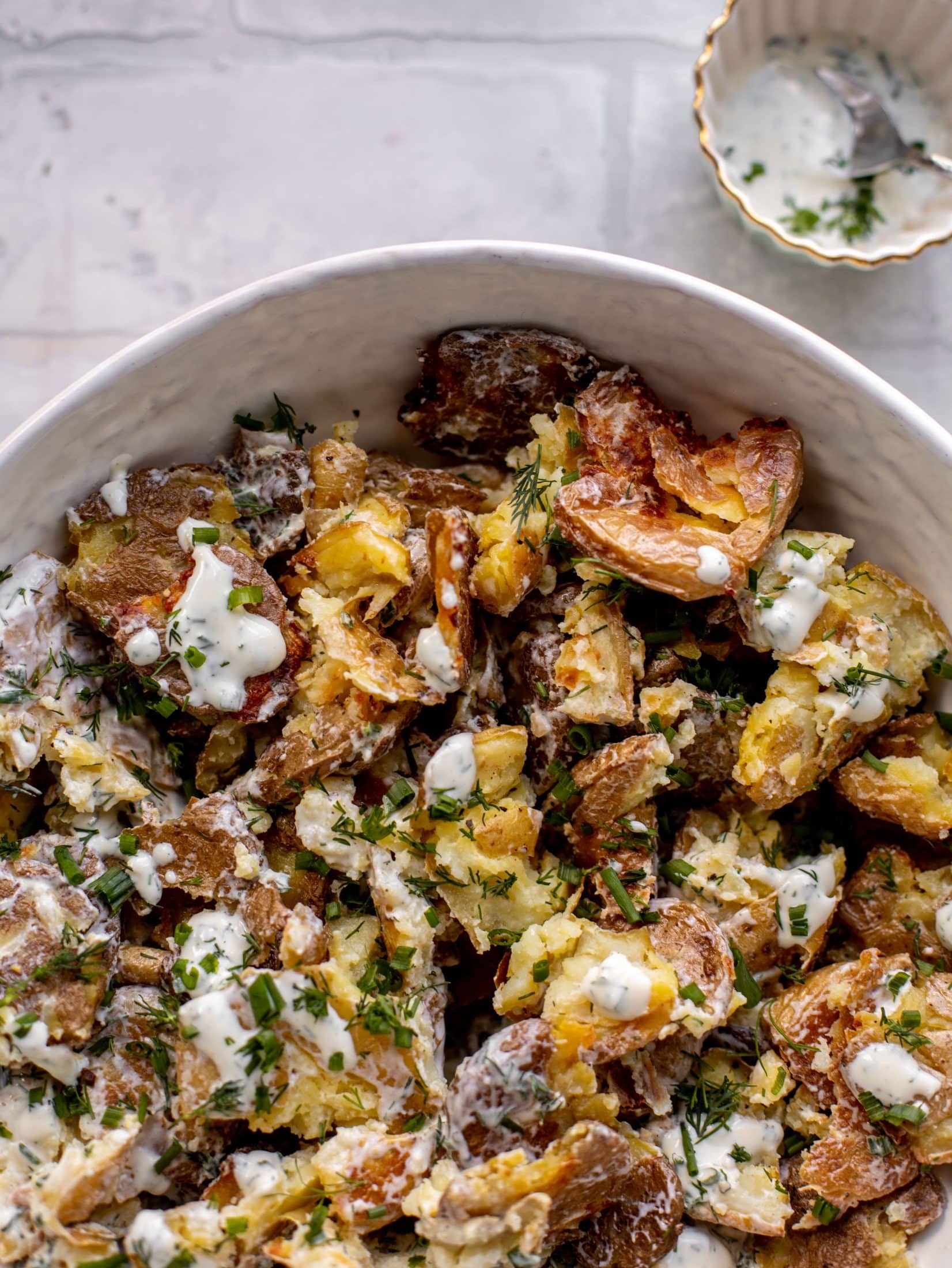 buttermilk herb smashed potato salad