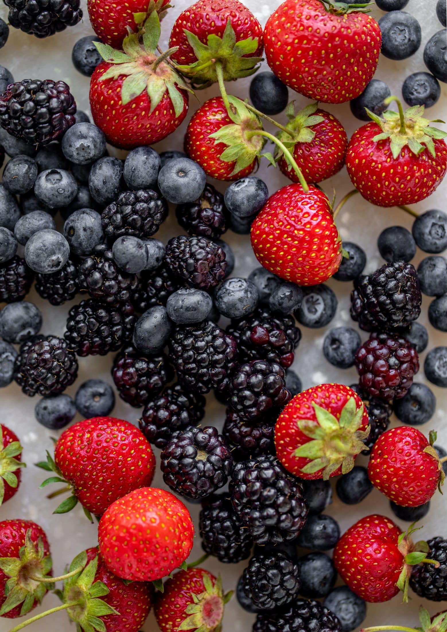blueberries, blackberries, strawberries