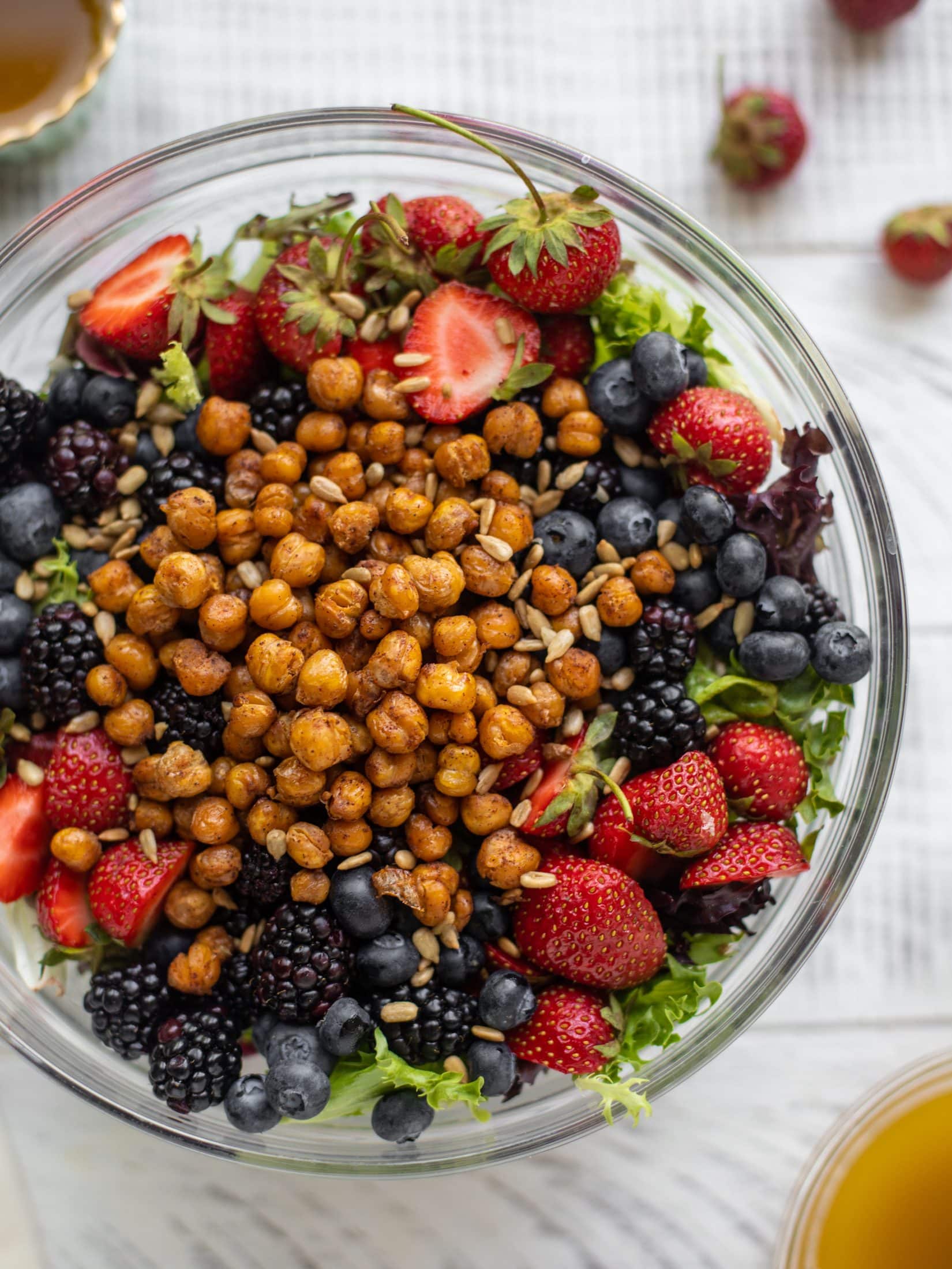 triple berry chickpea crunch salad