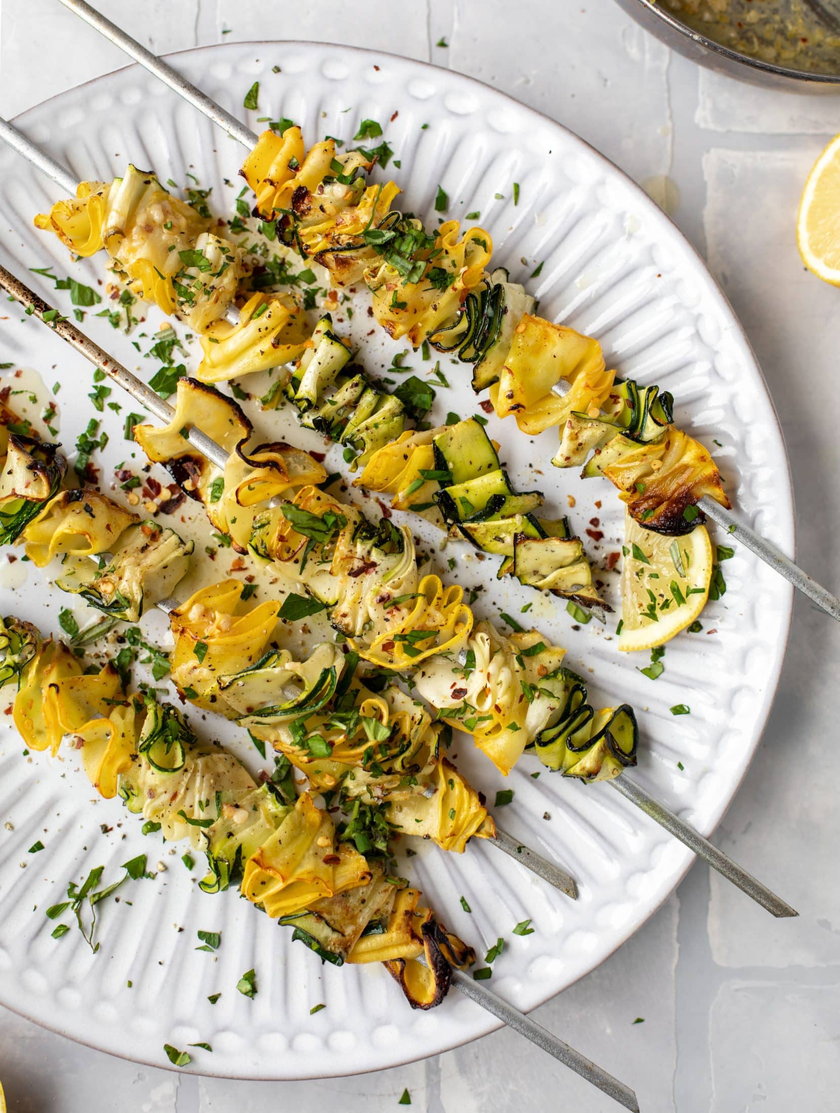 zucchini skewers with spicy lemon garlic butter