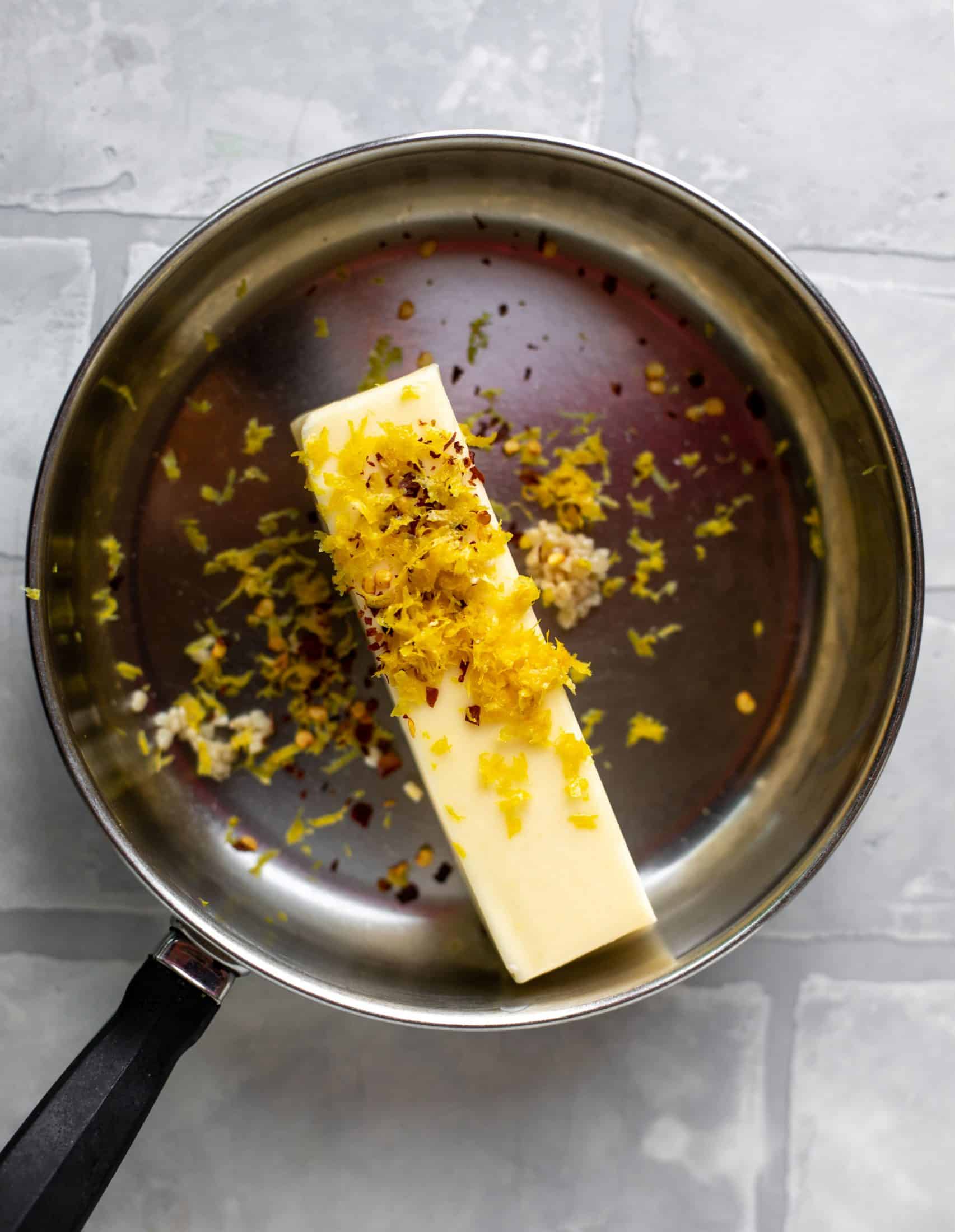 butter, lemon zest, chili flakes, garlic