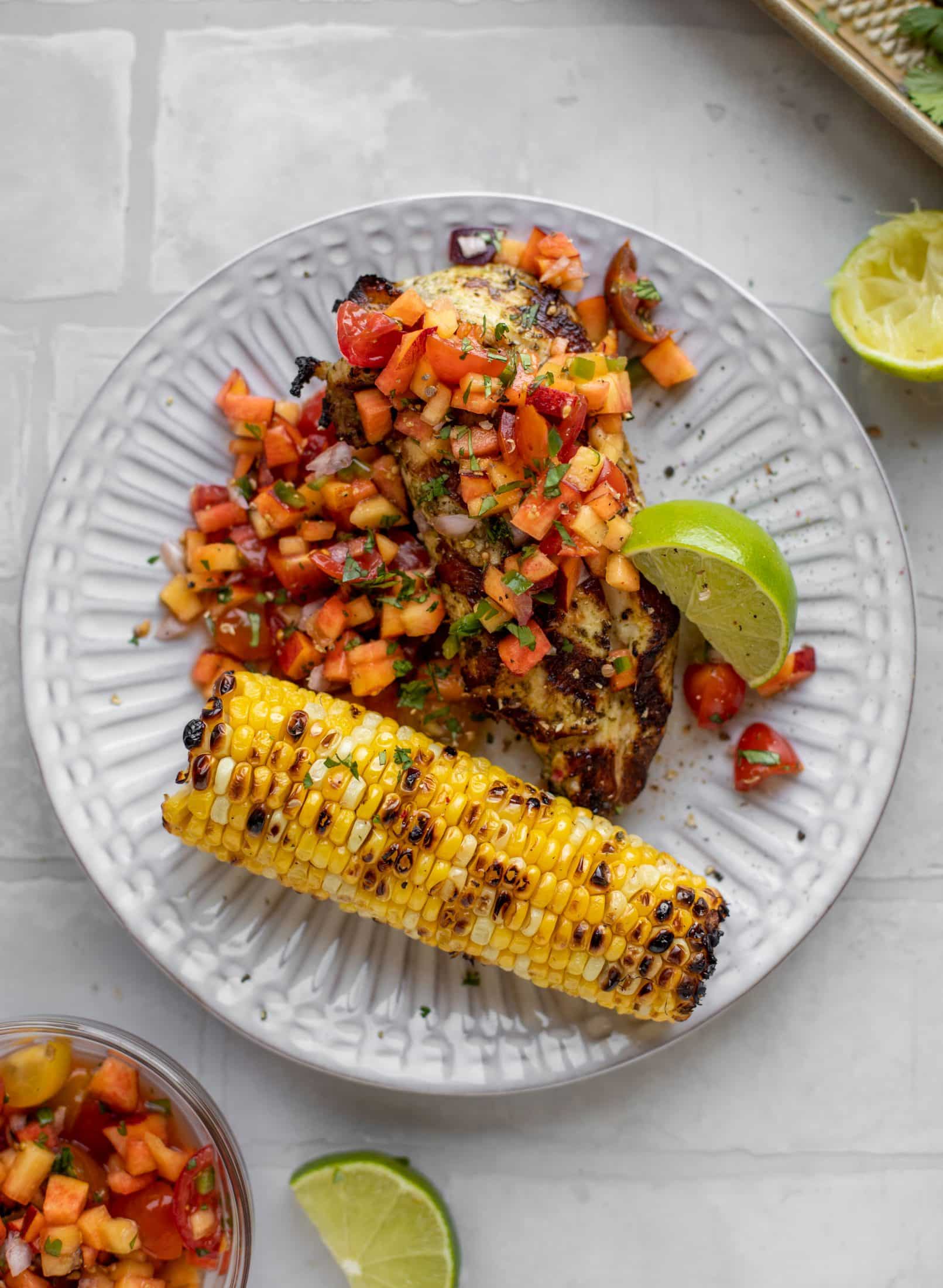 grilled cilantro lime chicken with peach pico de gallo