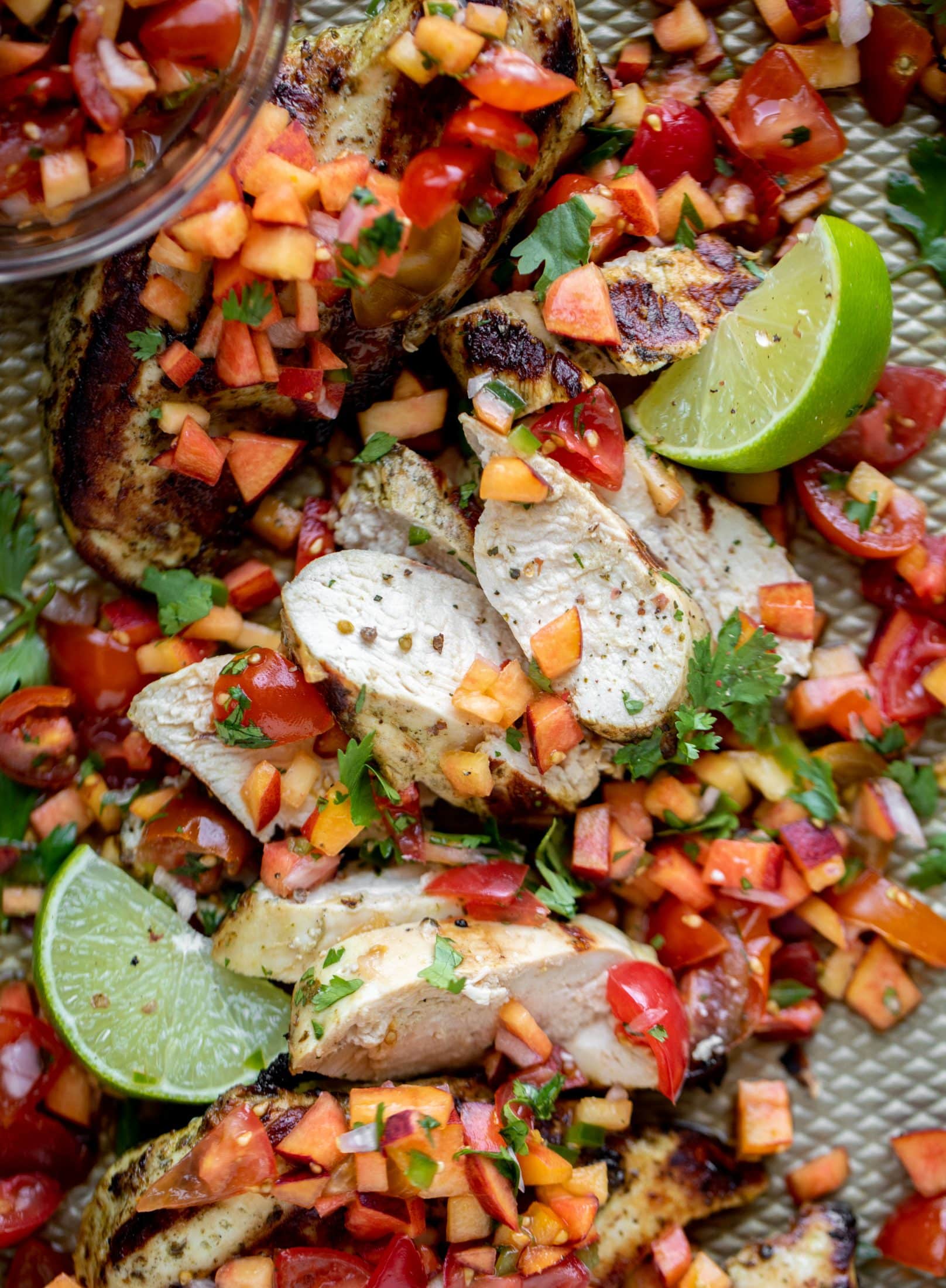 grilled cilantro lime chicken with peach pico de gallo