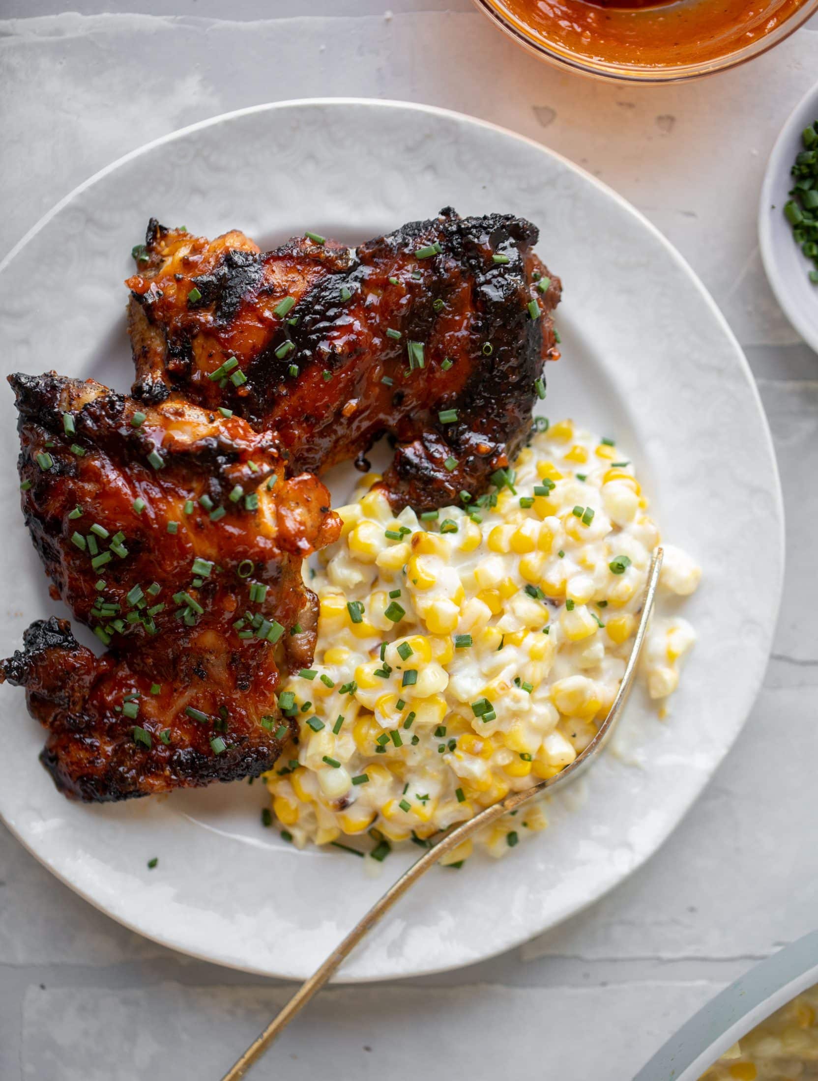 chipotle bbq beer chicken with creamed corn
