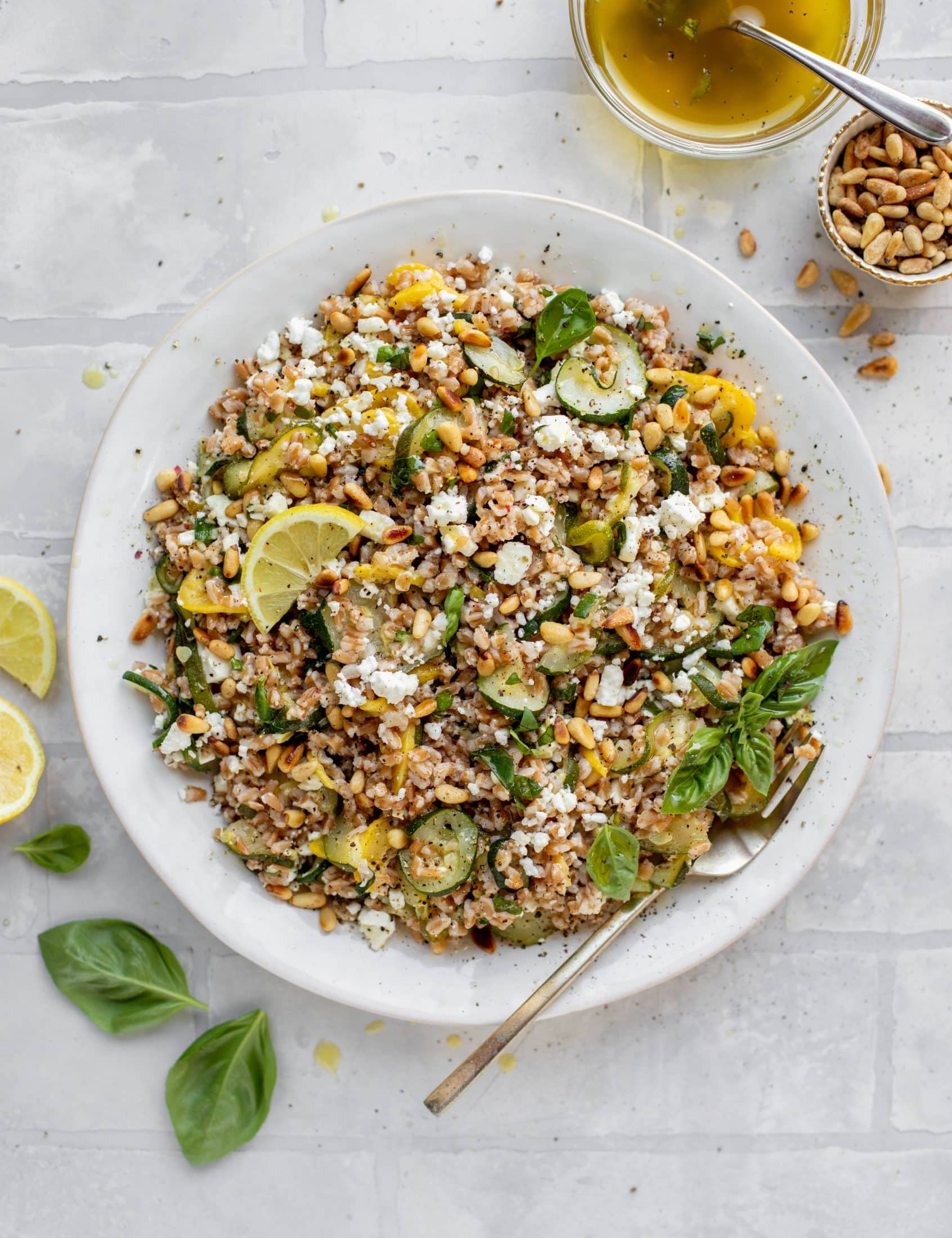 summer squash basil farro salad