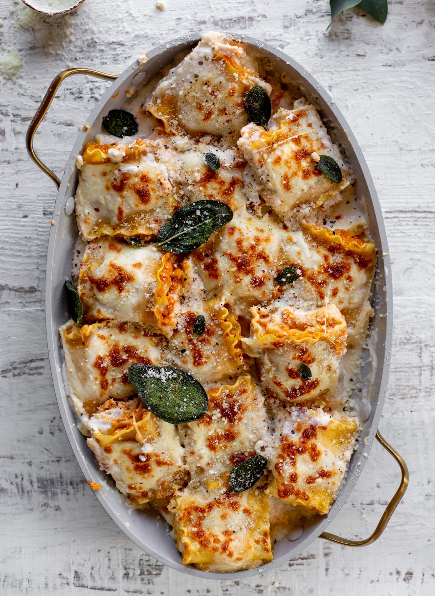 pumpkin lasagna roll ups with crispy sage