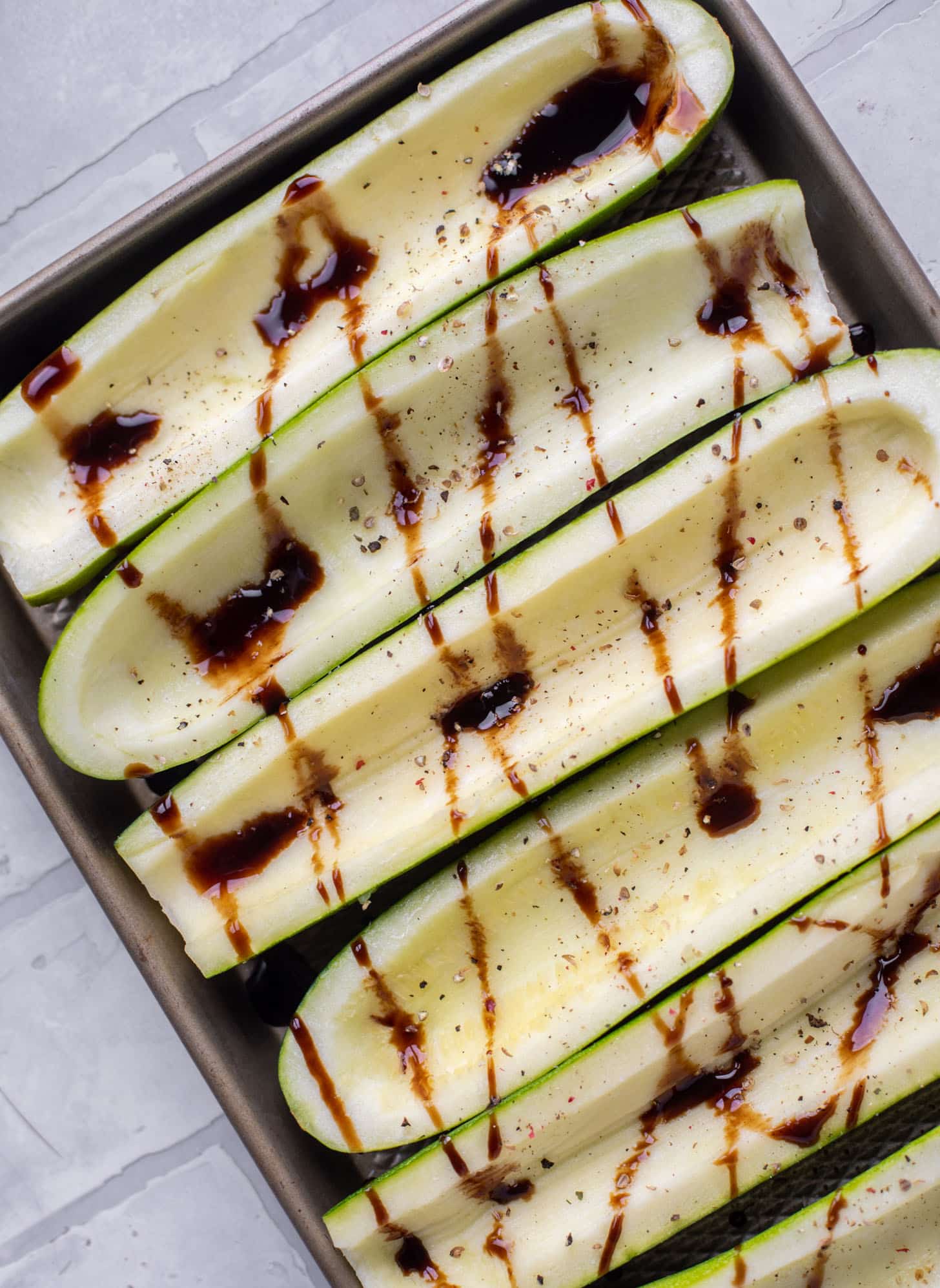 zucchini drizzled with balsamic glaze