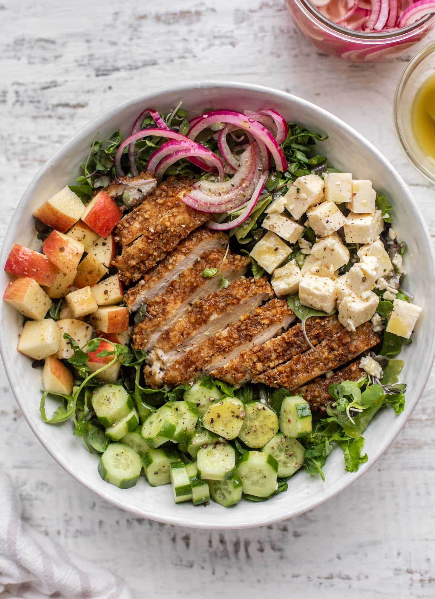 pretzel crusted chicken salad with mustard vinaigrette