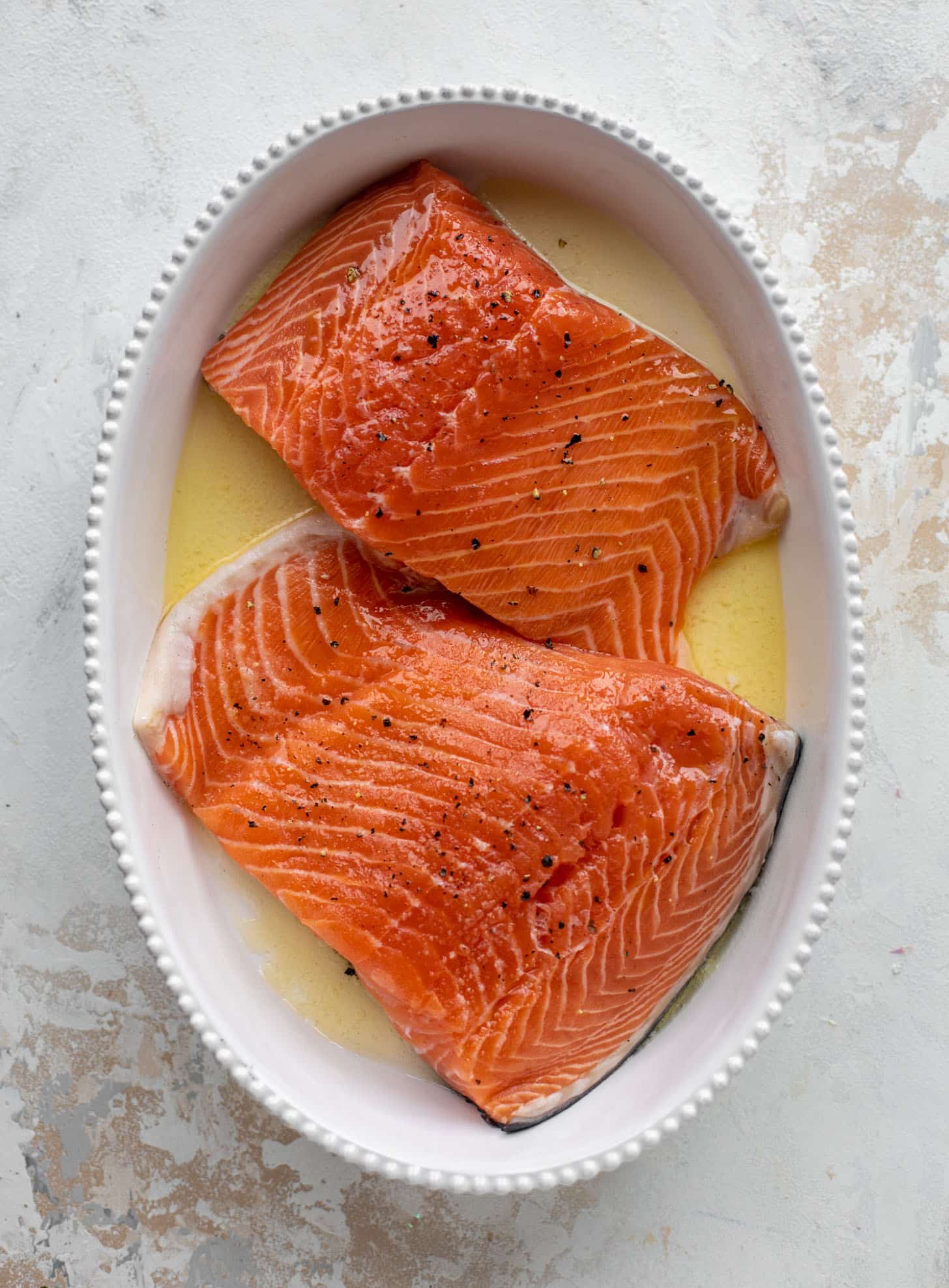 salmon in a baking dish
