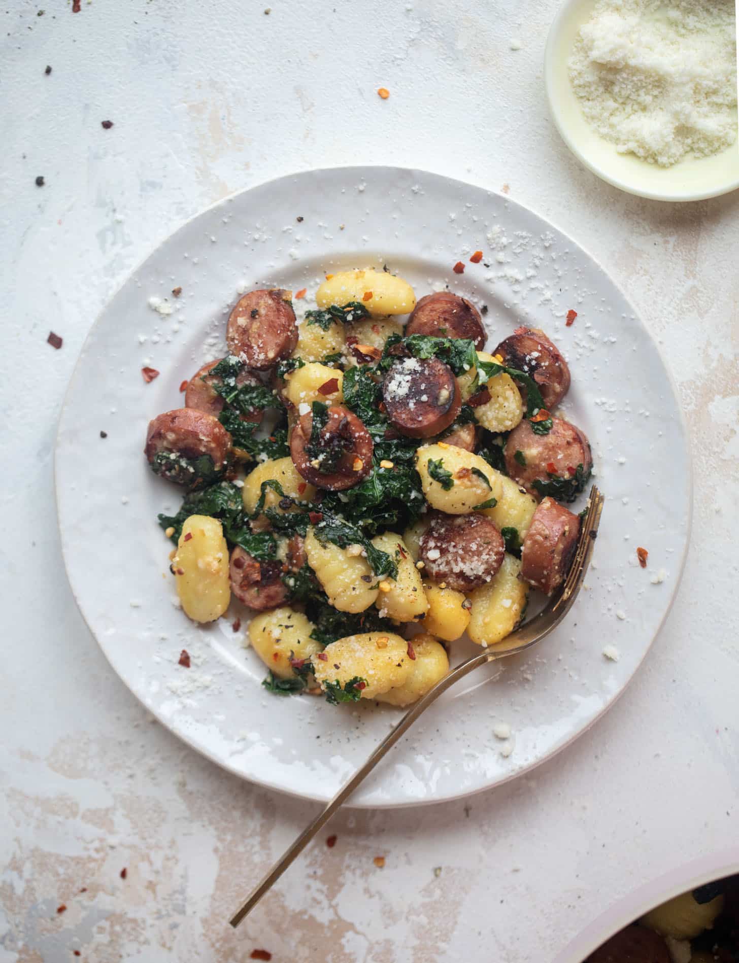smoked sausage and kale gnocchi skillet