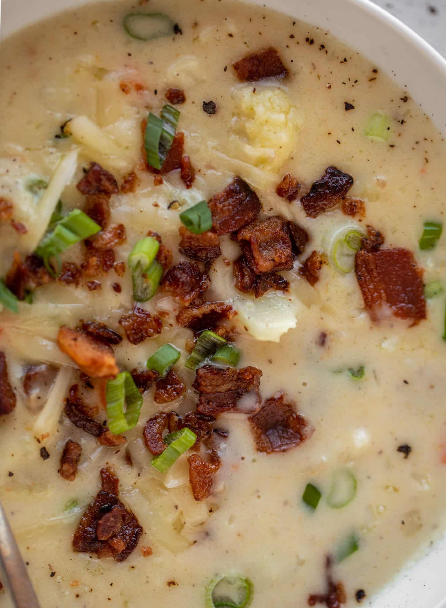 cheddar cauliflower chowder close up