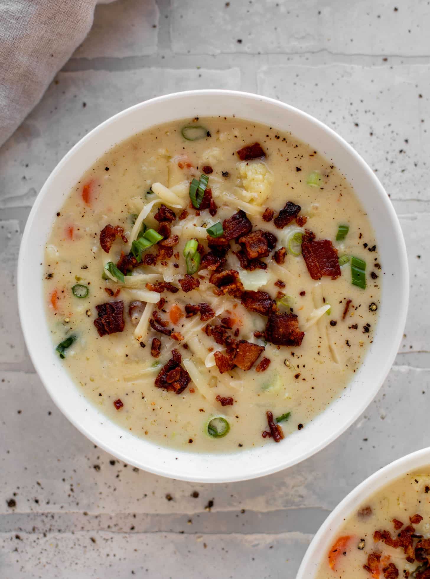 cheddar cauliflower chowder with bacon