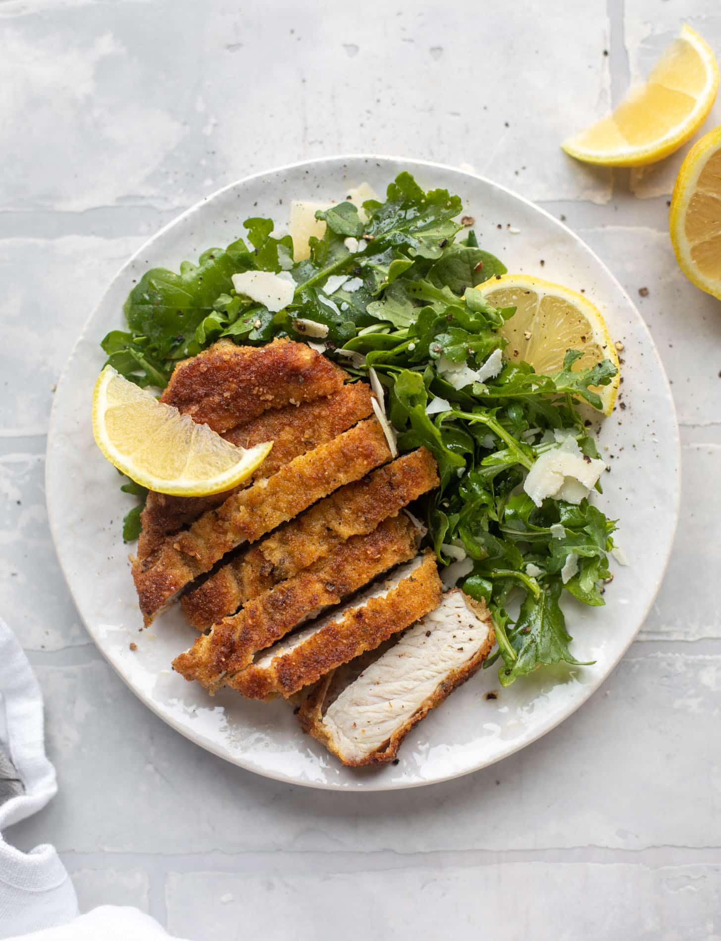pork milanese with lemon arugula 