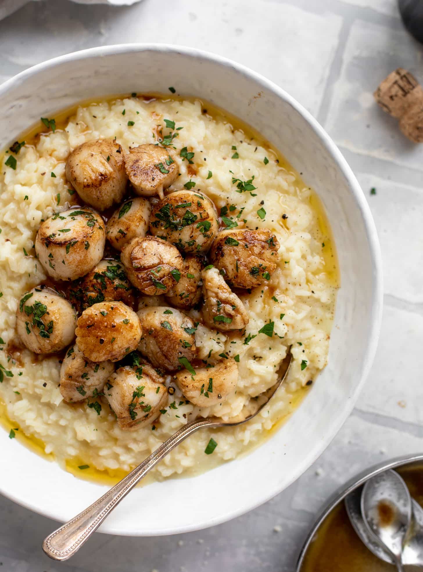 herb brown butter scallops with champagne risotto