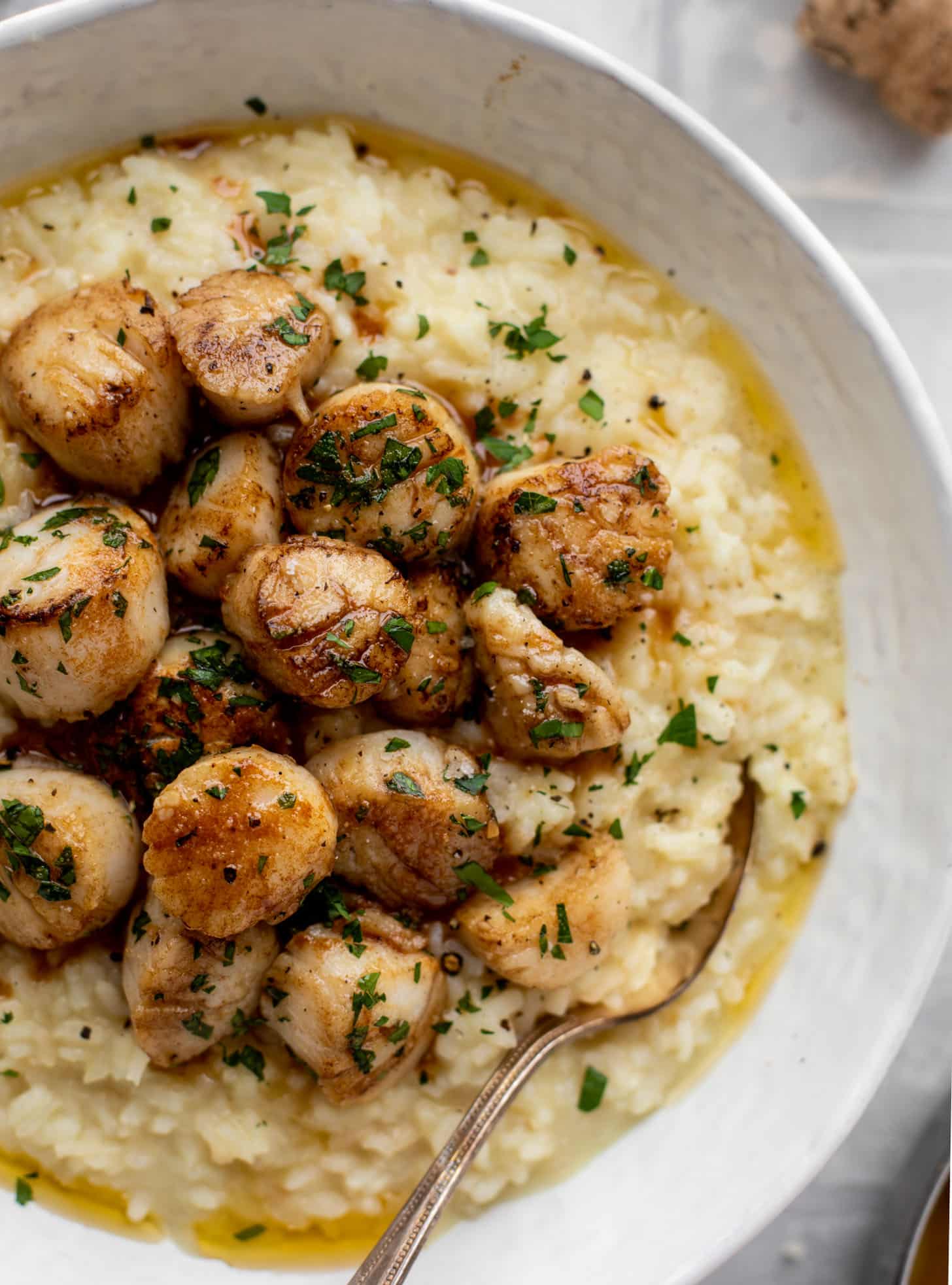 herb brown butter scallops with champagne risotto