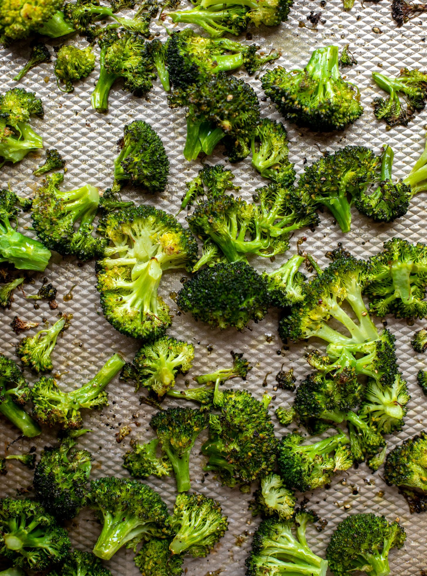 roasted broccoli on a sheet pan